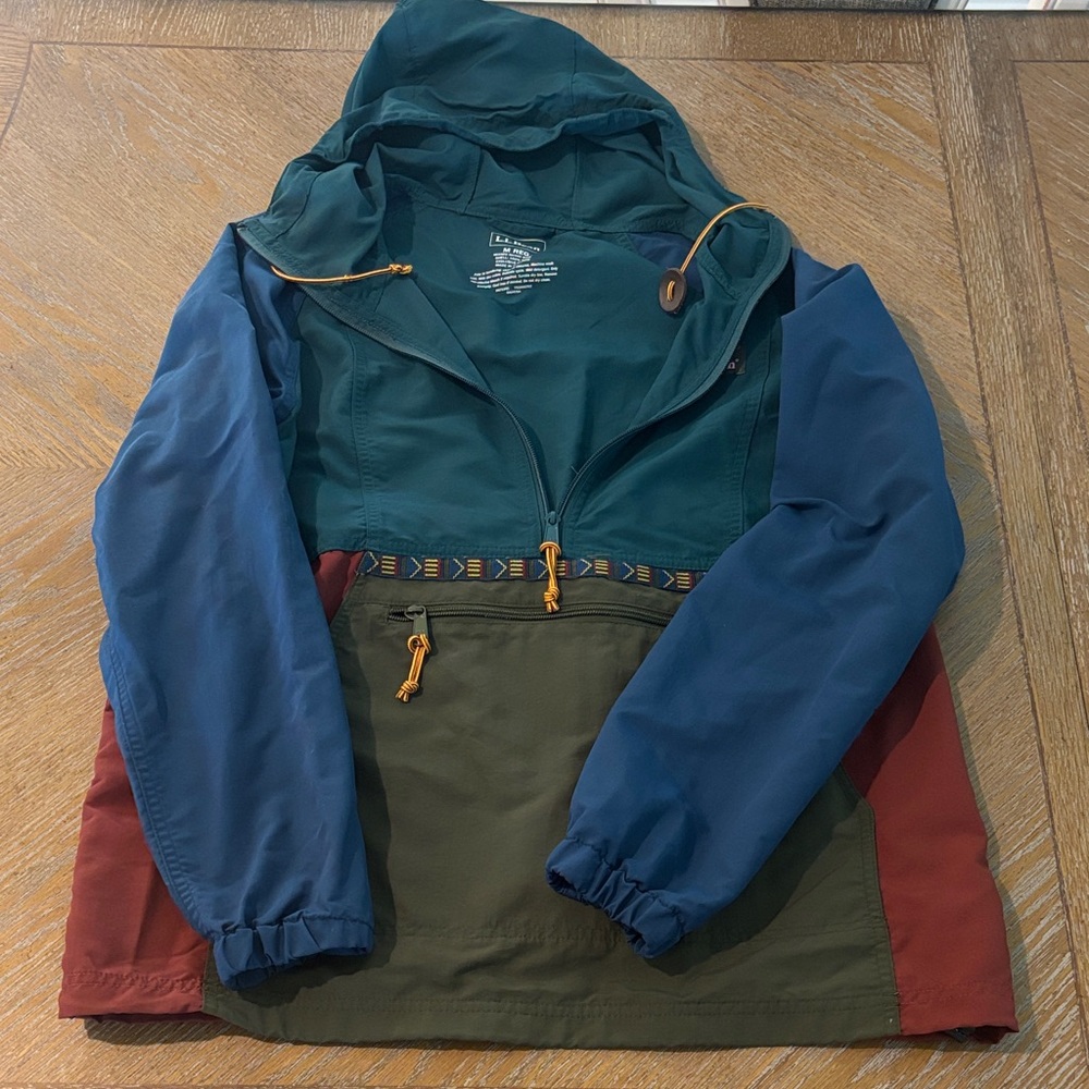 LL Bean Colorblock Hooded Rain Jacket